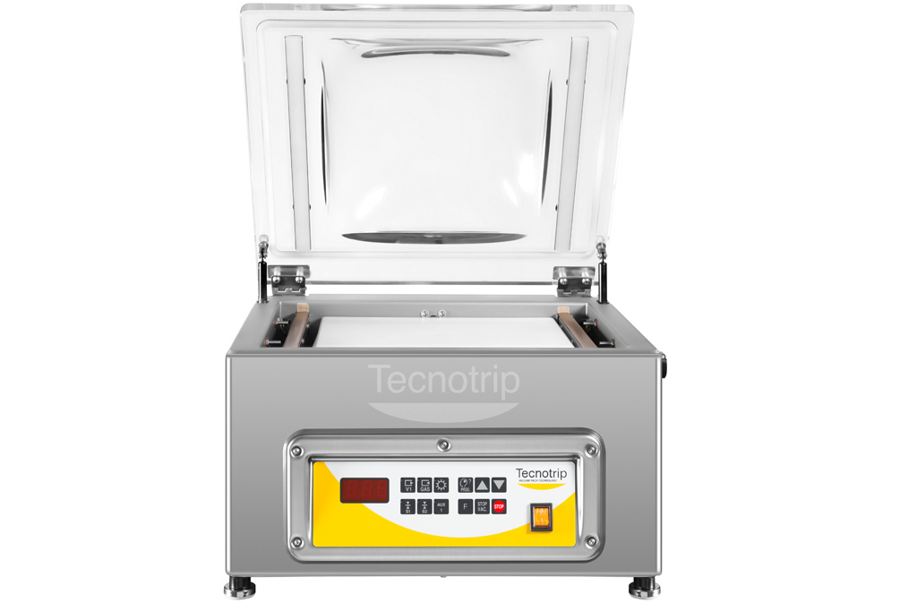 Envasadora al vacío Tecnotrip EVT-10-TD vista frontal con tapa abierta