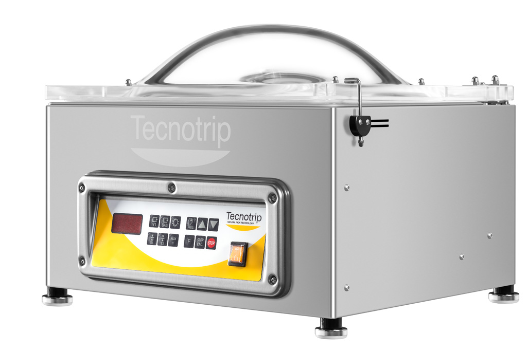 Envasadora al vacío Tecnotrip EVT-10 vista lateral con tapa transparente y diseño compacto